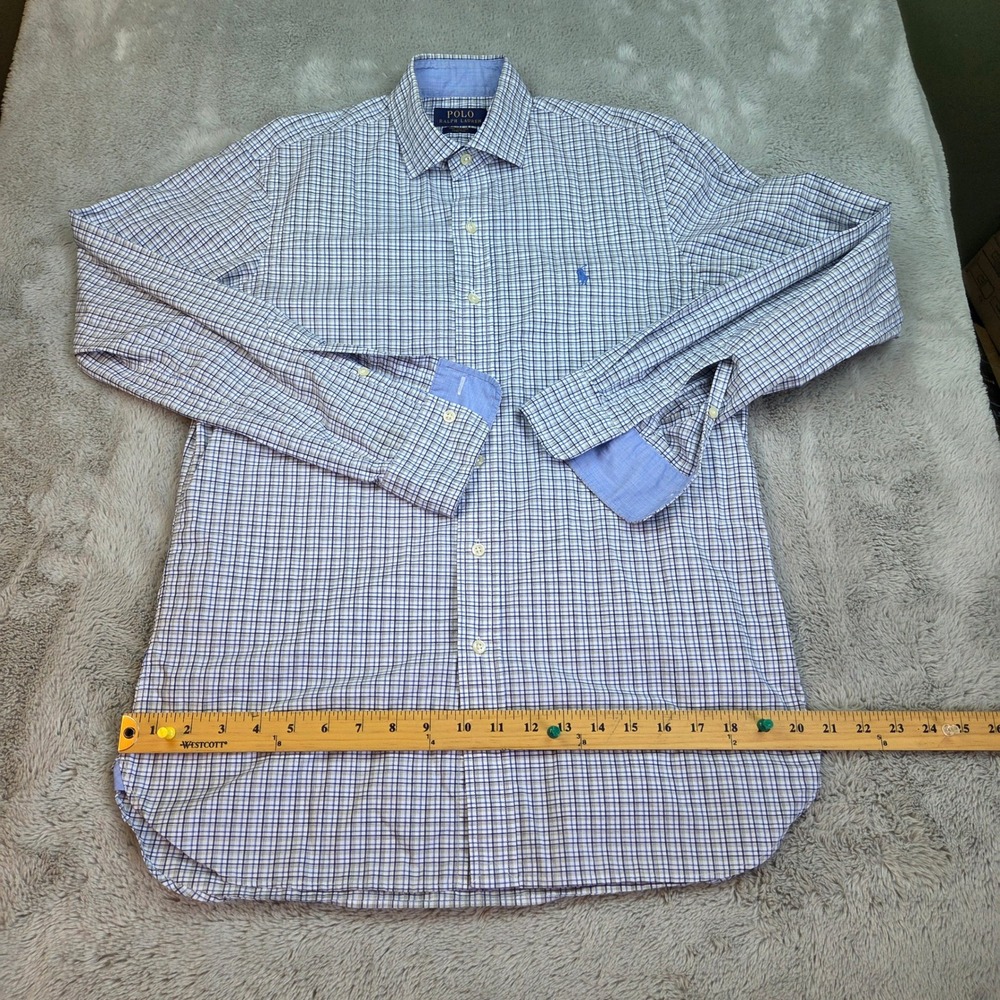 Polo Ralph Lauren Button Down Shirt Mens S Stretch Cotton Check Blue White 80ch - Picture 7 of 8